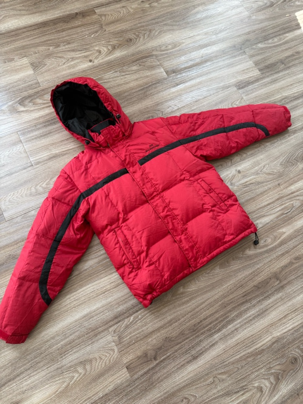 Balenciaga Red Hooded Puffer Jacket with Black Accents